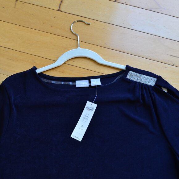 Chico's Chicos Trevelers Cut Out Shoulder Tunic 3/4 Sleeve Top Size 3 NWT XL - Picture 2 of 12